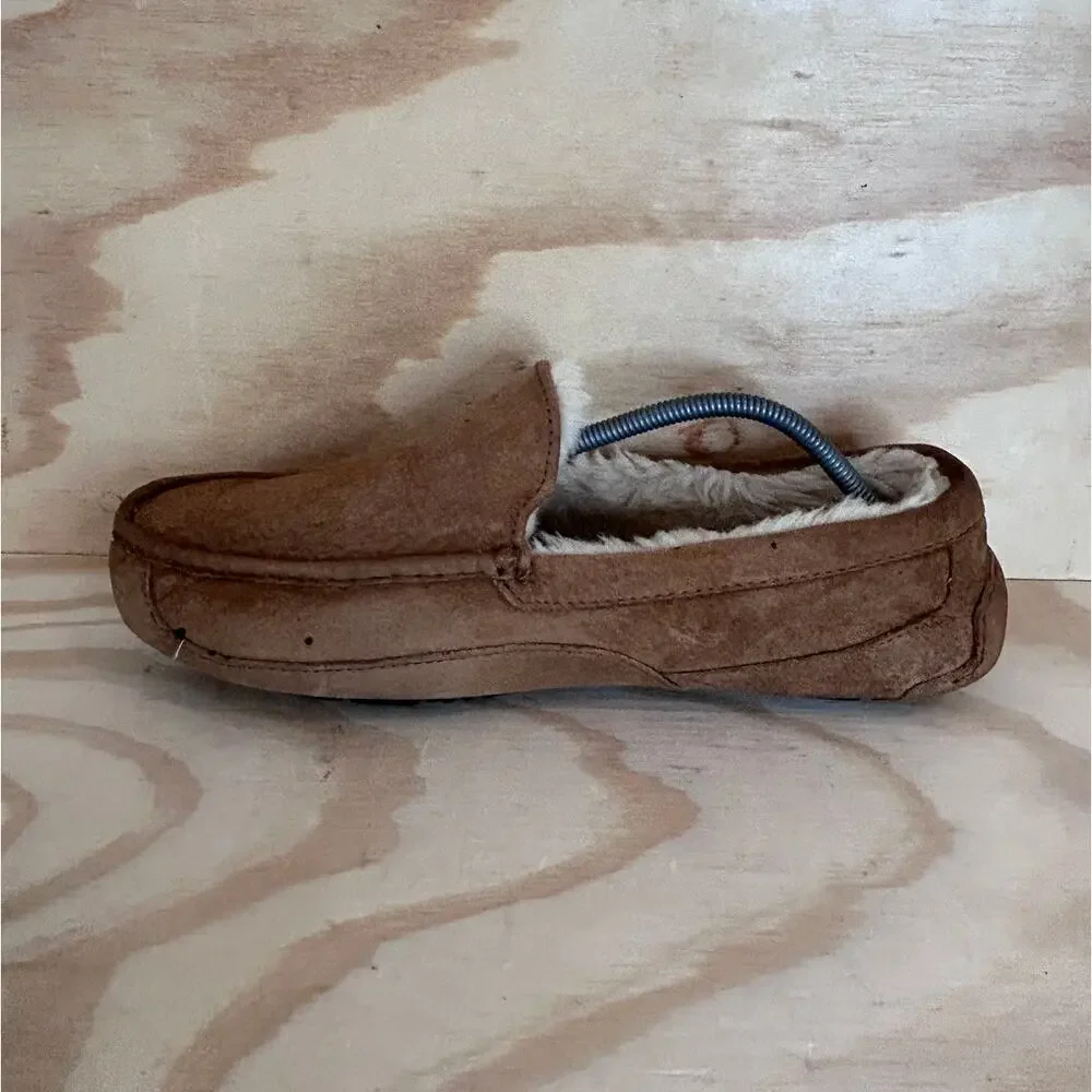 UGG Australia Ascot Suede Sheepskin Moccasin Slippers Brown Men's 13 - S/N 5775